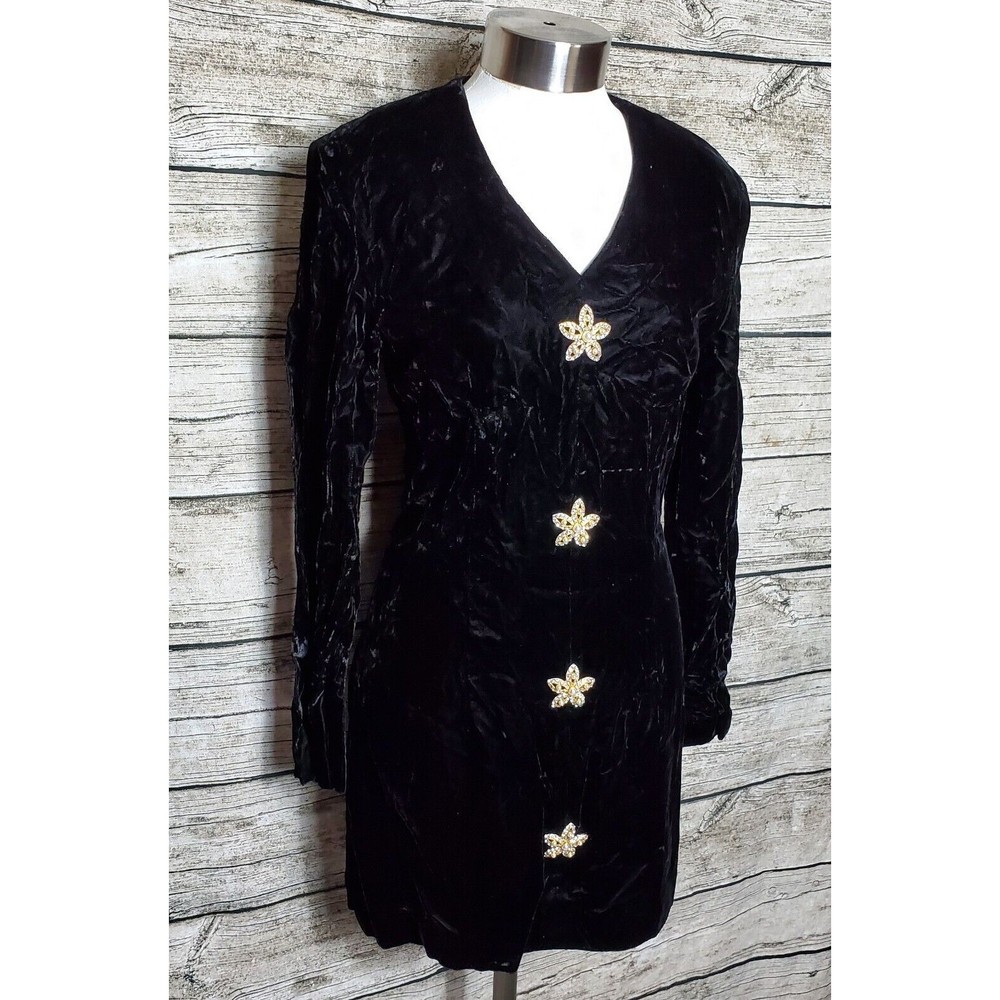 Vintage Dennis Goldsmith Black Velvet Dress Size 4